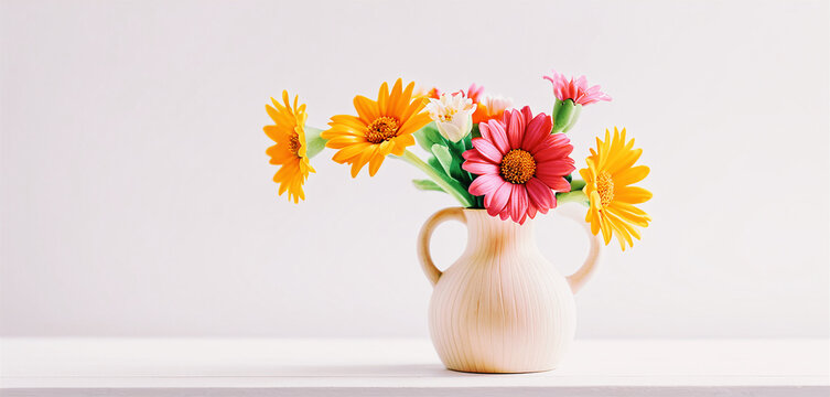 illustrazione di vaso con allegri fiori finti colorati