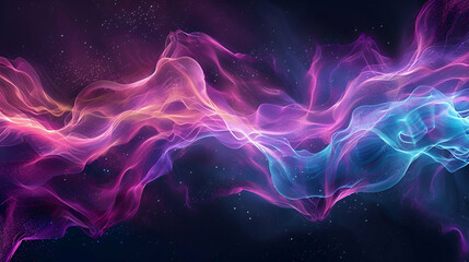 Banner website header design in purple, pink, and blue abstract dynamic colour flow wave with a gritty black background.