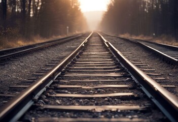 Obraz premium 'railway isolated railroad rail sleeper track nobody steel transportation travel horizontal rection way journey pattern forward outdoors vanishing road view image iron closeup'