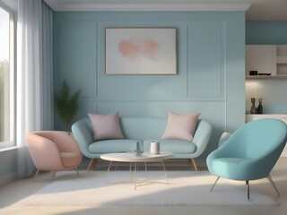 Empty painted wall.Living room furniture and blank background.Bedroom interior trend 2024 year Modern luxury apricot room interior home designs. living room designs.Home decor trend. 3d render