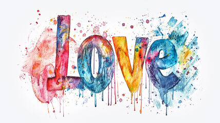 Love, an abstract concept in bright multicolored watercolor paints in grunge style on a white background