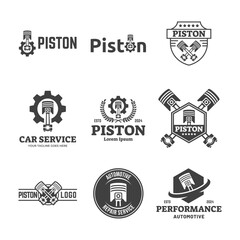 Set of Automotive piston workshop logo design modern badge style custom car service engine tune up logo.