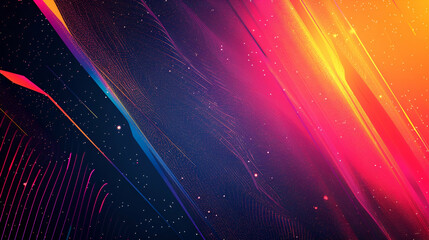 Bright colours with a grainy gradient on a black background, abstract glowing light shapes and...