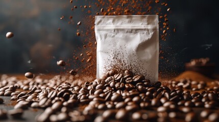 Coffee Beans Exploding from Package