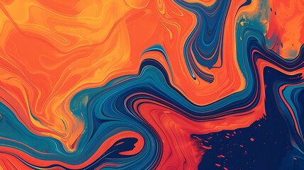 Bright retro psychedelic background with orange and blue abstract poster banner header design with...