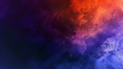 Dark blue, purple, orange, and black large banner design with an abstract header poster and noise-textured, grainy gradient background with copy space