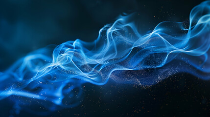 Gradient wave of abstract blue colours on a black background, hazy lights on a noise-filled, dark background, and copy space