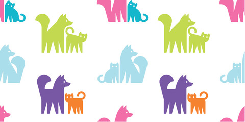 Seamless pattern with Dogs and Cats. isolated on white background