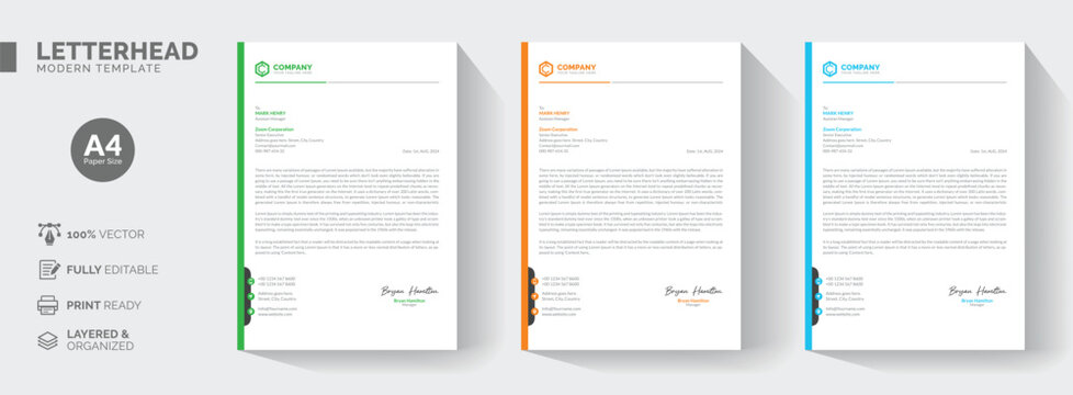 Clean Minimalist corporate letterhead template, Professional modern letterheads templates design for your business and project, Vector illustration