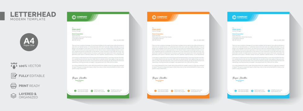Clean Minimalist corporate letterhead template, Professional modern letterheads templates design for your business and project, Vector illustration