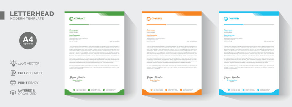 Clean Minimalist corporate letterhead template, Professional modern letterheads templates design for your business and project, Vector illustration