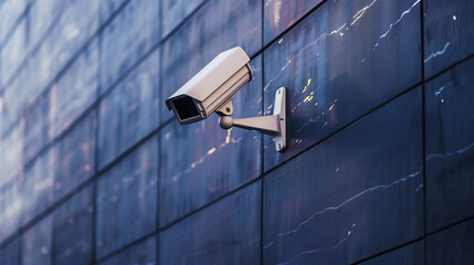 Modern Security Camera Surveillance on Building Wall. Generative AI.