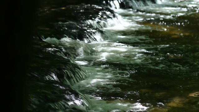Small waterfalls in the sunshine on the Tanew River