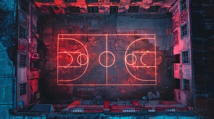 Fuse aerial perspectives of sports triumphs with gritty street art vibes - obrazy, fototapety, plakaty