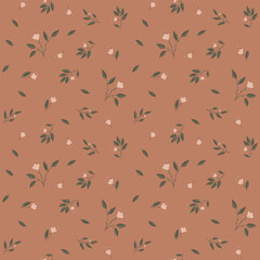 Seamless pattern with scandinavian flowers and leaves in doodle style isolated on white background. Hand drawn vintage floral elements. Vector flat illustration