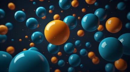 3D-rendered composition of multicolored glossy spheres floating on a bright blue background. Creative and playful abstract for posters and decorative design.generative.ai 