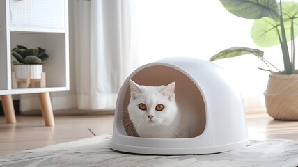 Indoor White Plastic Folding Cat Litter Box with Hood Pet Litter Box for Pet Kitten