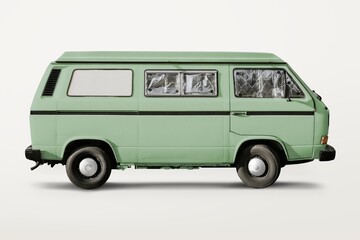 Mint green van, classic vehicle for camping