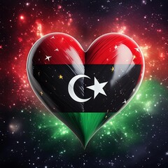 heart painted with Libya flag , generated by AI - obrazy, fototapety, plakaty