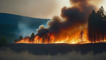 Spread of fire in a mountain forest