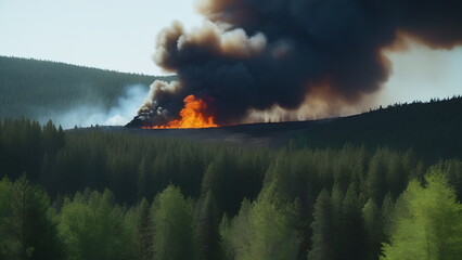 The start of a forest fire from a small area from a fire