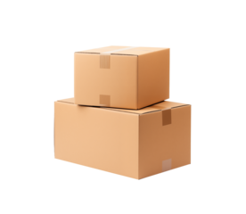 stacked cardboard boxes on a plain transparent background, symbolizing logistics and packaging. Generative AI