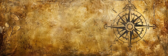 Fading ink lines marking longitude and latitude on a weathered parchment backdrop, framing a compass rose and elegant embellishments