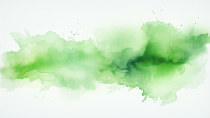 Abstract drawing in green watercolor, a smear of paint on a white background