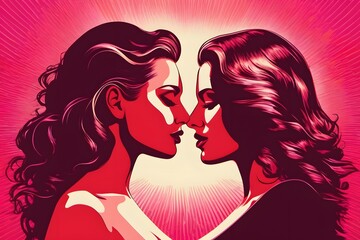 A captivating artistic portrayal of a lesbian couple radiating love, intimacy, and connection, celebrating diversity and romance.