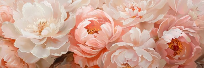 Peonies burst forth in a lavish display of blush and cream, their opulent petals symbolizing prosperity and romance, background concept