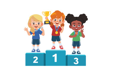 The girls received gold, silver and bronze medals. Stand on the winner's podium and hold the trophy.