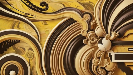 Abstract background with a mix of Baroque and Pop Art style, yellow, dark brown and beige colors