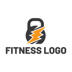 Fitness club logo with kettlebell on white, vector illustration template