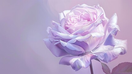 Single Chinese rose, pastel lavender backdrop, beauty and wellness magazine cover, gentle ambient light, closeup view