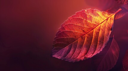 Autumn cover leaf, rich burgundy background, seasonal lifestyle magazine cover, warm evening glow, slightly offcenter