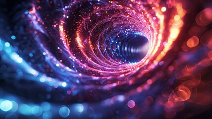 A spiral tunnel with a bright blue and red glow