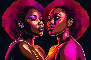 Obraz premium A captivating artistic portrayal of a lesbian couple radiating love, intimacy, and connection, celebrating diversity and romance.