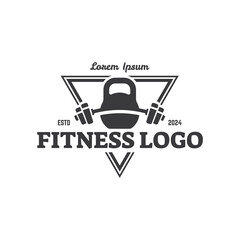 Fitness club logo with kettlebell on white, vector illustration template