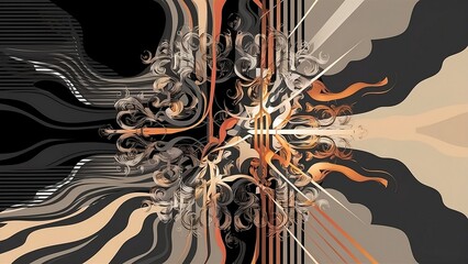 Abstract background with a mix of Baroque and Pop Art style, black, dark gray and beige colors