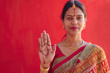 indian female election candidate showing hand