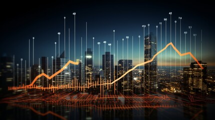 Financial development in business,&nbsp;showcasing increasing profit growth with upward trending graphs,&nbsp;currency symbols,&nbsp;and corporate imagery