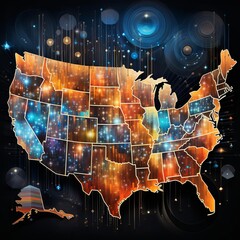 A map of the United States of America made of glowing dots.