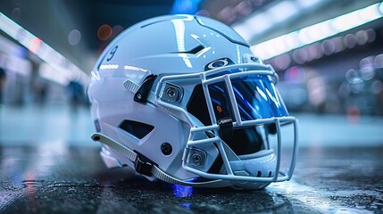 White helmet stands out in high contrast, symbolizing quality and innovation in American football gear