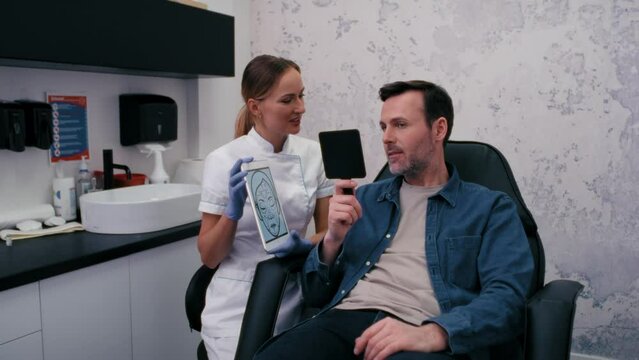 Man at the doctor's before face lifting