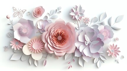 A Beautiful Arrangement of Pastel Paper Flowers and Butterflies