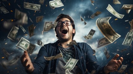 Happy person is making a lot of money online