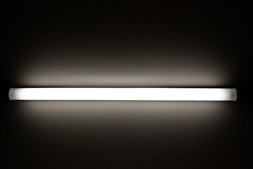 暗い部屋の中で点灯する直管型の照明器具