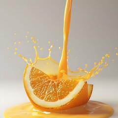 Orange juice splashing isolated on a white background  ripe fruit, isolated splash, white background.

