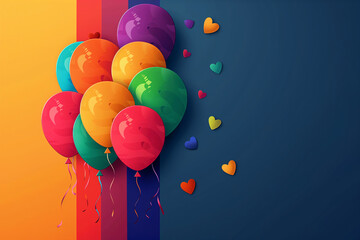 Set of colorful balloons and hearts. Valentine Day, wedding and birthday, LGBT pride concept