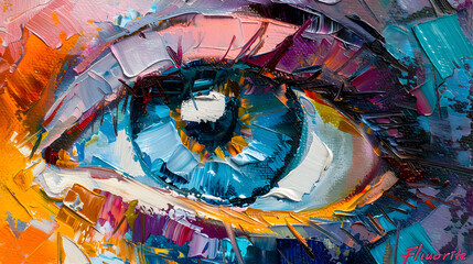 Artistic painting of the beautiful eye of a woman in closeup view